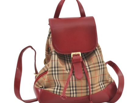 Authentic BURBERRY Nova Check Canvas Leather Backpack Beige Brown Junk 0164K on Sale