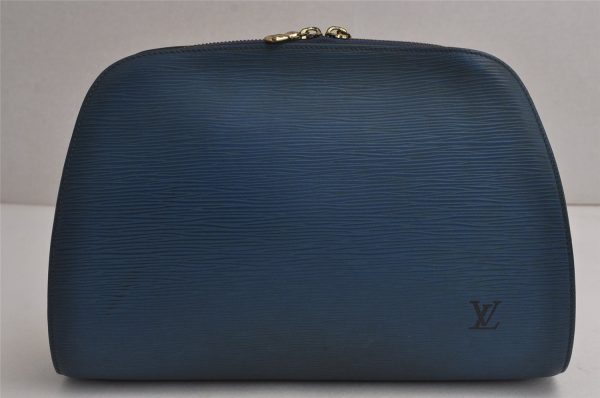 Authentic Louis Vuitton Epi Dauphine GM Cosmetic Pouch Blue M48435 Junk 7758J on Sale