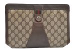 Authentic GUCCI Web Sherry Line Clutch Hand Bag Purse GG PVC Leather Brown 9311J Fashion