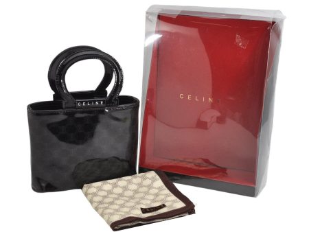 Authentic CELINE Macadam Blason Pattern Hand Pouch Purse Enamel Black Box 1171K Cheap