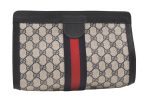 Authentic GUCCI Sherry Line Clutch Hand Bag GG PVC Leather Navy Blue Junk 9331J Online