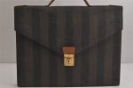 Authentic FENDI Pequin PVC Leather 2Way Briefcase Business Bag Brown Black 0019K Hot on Sale