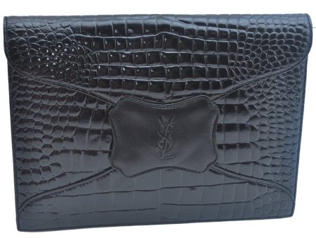 Authentic YVES SAINT LAURENT Clutch Hand Bag Purse Leather Black K9835 Hot on Sale