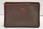 Authentic CELINE Macadam Blason Pattern Clutch Hand Bag PVC Leather Brown 8302J Discount