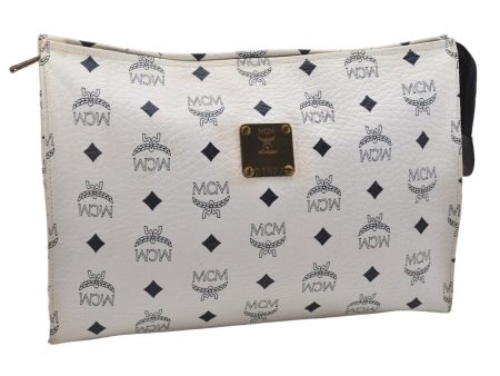 Authentic MCM Vintage Leather Clutch Hand Bag Purse White 1027K For Sale