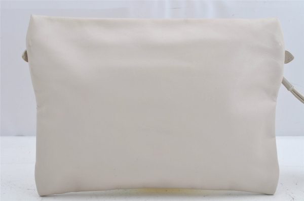 Authentic BOTTEGA VENETA Punching Leather Clutch Hand Bag Purse White 1189K Online