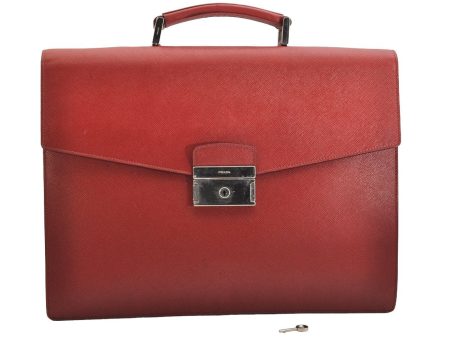 Authentic PRADA Vintage Saffiano Leather Nappa Briefcase Business Bag Red 9217J Fashion