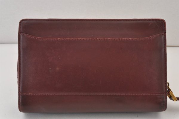 Authentic Cartier Vintage Clutch Hand Bag Purse Leather Bordeaux Red 1153K Fashion