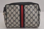 Authentic GUCCI Sherry Line Clutch Hand Bag Purse GG PVC Leather Navy Blue 6311J Supply