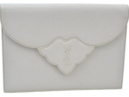 Authentic YVES SAINT LAURENT Clutch Hand Bag Purse Leather White K9837 Supply