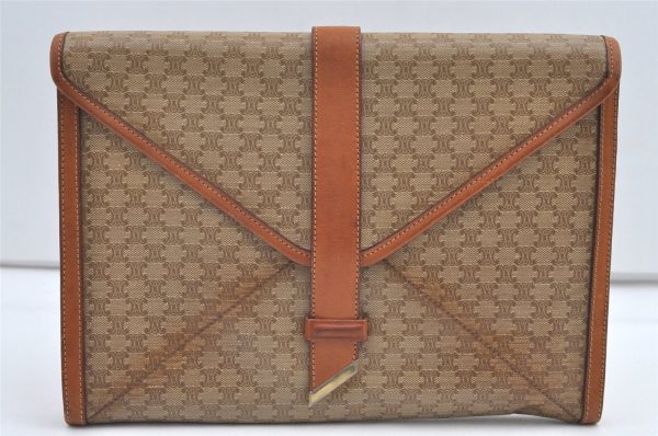 Authentic CELINE Macadam Blason Pattern Clutch Bag PVC Leather Beige Junk 0483K Online Hot Sale