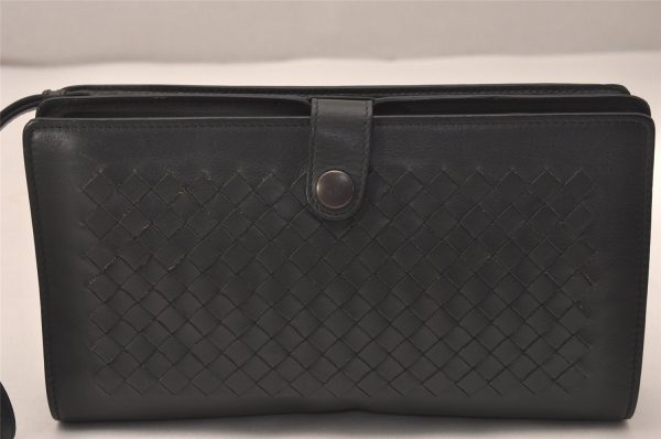 Authentic BOTTEGA VENETA Intrecciomirage Clutch Hand Bag Leather Gray 7693J Fashion