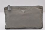 Authentic PRADA Vintage Nylon Leather Pouch Purse Gray 0921K For Cheap