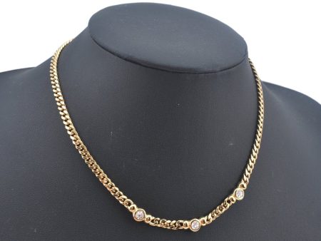 Authentic Christian Dior Gold Tone Chain Pendant Necklace Rhinestone CD L0080 Cheap