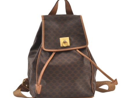 Authentic CELINE Macadam Blason Pattern Backpack Purse PVC Leather Brown 0301K For Sale