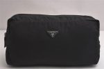 Authentic PRADA Vintage Nylon Tessuto Leather Clutch Hand Bag Purse Black 0489K Sale