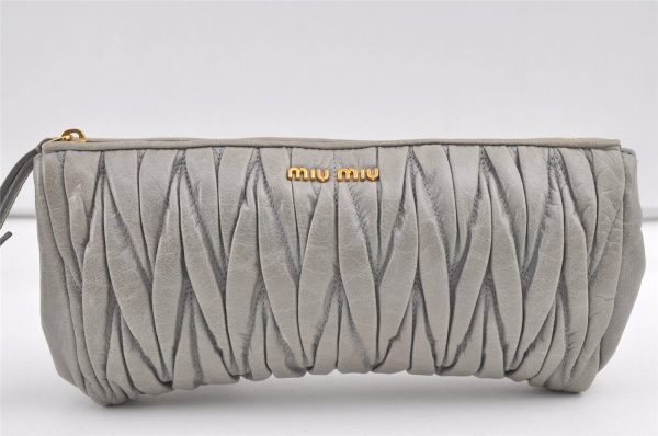 Authentic MIU MIU Vintage Matelasse Leather Clutch Bag Pouch Purse Gray 8247J on Sale