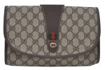 Authentic GUCCI Web Sherry Line Clutch Hand Bag Purse GG PVC Leather Brown 8799H on Sale