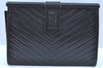 Authentic YVES SAINT LAURENT Clutch Hand Bag Purse Leather Black K9505 Sale