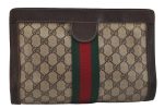 Authentic GUCCI Web Sherry Line Clutch Hand Bag Purse GG PVC Leather Brown 0506K Online now