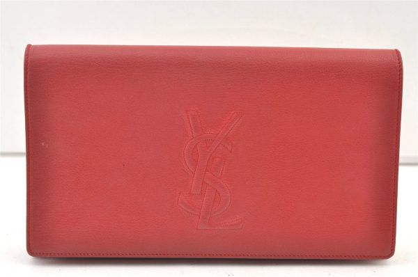 Authentic YVES SAINT LAURENT Belle de Jour Clutch Bag Purse Leather Red 1069K For Sale