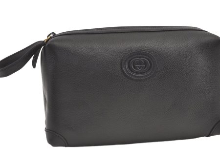 Authentic GUCCI Vintage Clutch Hand Bag Purse Leather Black 8830J For Discount