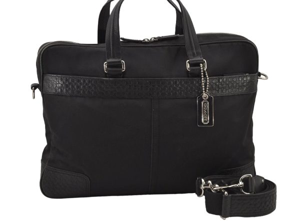 Authentic COACH Signature 2Way Briefcase Business Bag Nylon Leather Black 8374J Discount