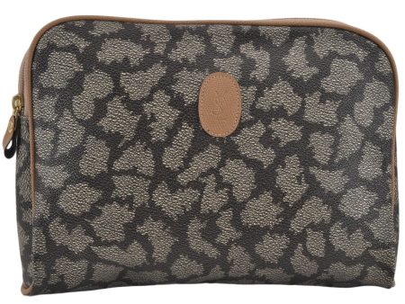 Authentic YVES SAINT LAURENT Clutch Hand Bag Purse PVC Leather Gray 9591J Sale