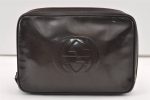 Authentic GUCCI Interlocking G Clutch Hand Bag Purse Enamel Brown Junk 0029K For Sale