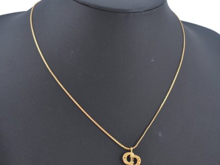 Authentic Christian Dior Gold Tone Chain Pendant Necklace Rhinestone CD K9972 For Cheap