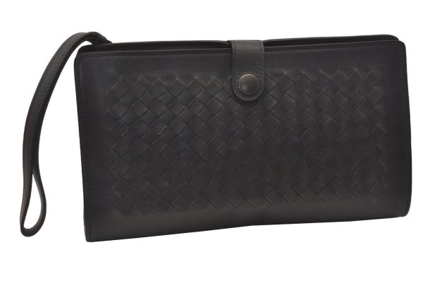 Authentic BOTTEGA VENETA Intrecciomirage Clutch Hand Bag Leather Gray 7693J Fashion