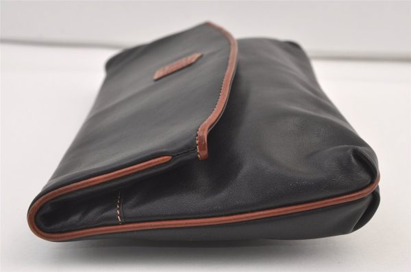 Authentic CELINE Vintage Clutch Hand Bag Purse Leather Black 9215J on Sale