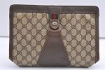 Authentic GUCCI Web Sherry Line Clutch Hand Bag Purse GG PVC Leather Brown 9311J Fashion