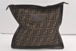 Authentic FENDI Zucca Clutch Hand Bag Purse Nylon Leather Brown Black 9167J Online