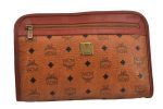 Authentic MCM Vintage Visetos Leather Clutch Hand Bag Purse Brown 9336J on Sale