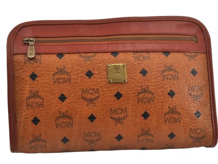 Authentic MCM Vintage Visetos Leather Clutch Hand Bag Purse Brown 9336J on Sale