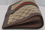 Authentic GUCCI Web Sherry Line Clutch Hand Bag Purse GG PVC Leather Brown 0506K Online now