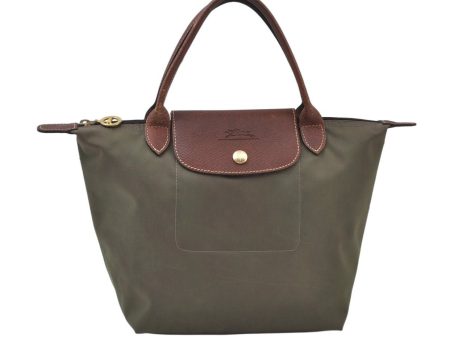 Auth Longchamp Le Pliage Shopper Size S Tote Bag Nylon Leather Khaki Green K9942 Sale