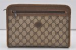 Authentic GUCCI Vintage Clutch Hand Bag Purse GG PVC Leather Brown 0111K Sale