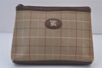 Authentic Burberrys Check Canvas Leather Clutch Hand Bag Purse Khaki Green 8148J Online Sale