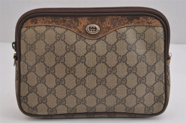 Authentic GUCCI Shoulder Cross Clutch Bag Purse GG PVC Leather Brown Junk 6340J Online