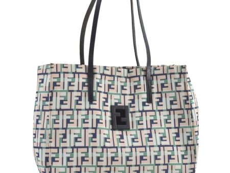 Authentic FENDI Zucca Shoulder Tote Bag Nylon Leather Green Navy 9087J For Cheap