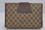 Authentic GUCCI Web Sherry Line Clutch Hand Bag GG PVC Leather Brown Junk 6848J For Cheap