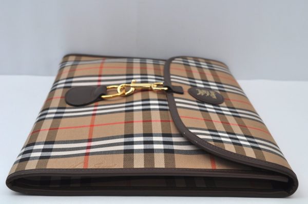 Authentic Burberrys Vintage Check Canvas Clutch Hand Bag Beige L0063 Hot on Sale