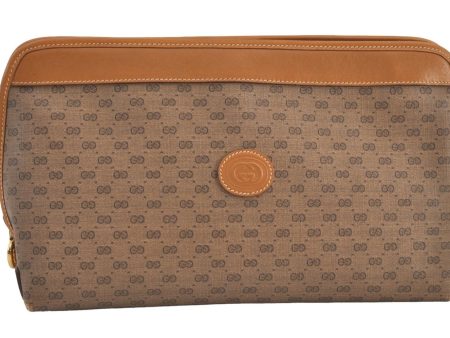 Authentic GUCCI Vintage Micro GG PVC Leather Clutch Hand Bag Purse Brown 9191J For Sale