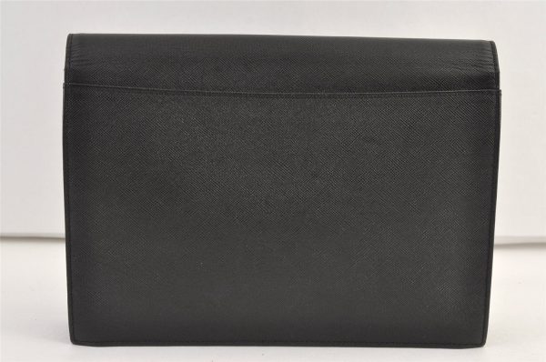 Authentic YVES SAINT LAURENT Vintage Clutch Hand Bag Purse Leather Black 9295J For Sale