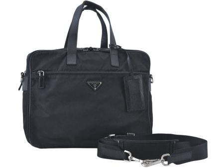 Authentic PRADA Nylon Tessuto Leather 2Way Shoulder Business Bag Black 8017J For Discount