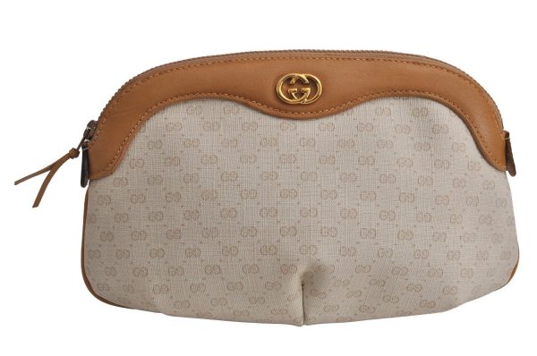 Authentic GUCCI Vintage Micro GG PVC Leather Clutch Hand Bag Purse White 7726J For Cheap