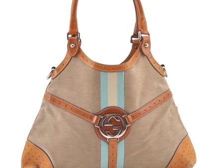 Auth GUCCI Interlocking G 2Way Shoulder Bag Canvas Leather 114875 Beige 9531J Hot on Sale