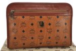 Authentic MCM Visetos Leather Vintage Clutch Hand Bag Purse Brown 9900J Sale